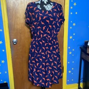 1XL Peach Love Navy with Orange Dinosaur Dress